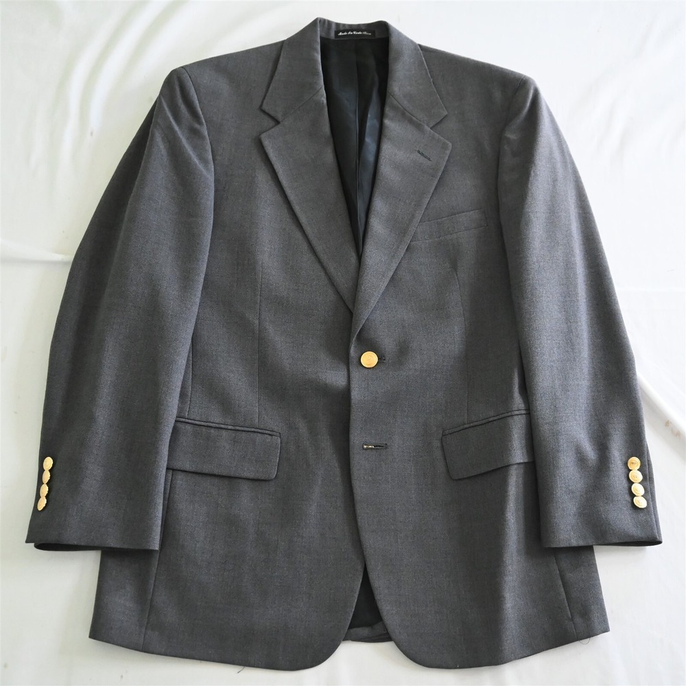 Wimbledon 39R 40R Gray Hopsack Gold Button Mens Blazer Sport Coat Jacket